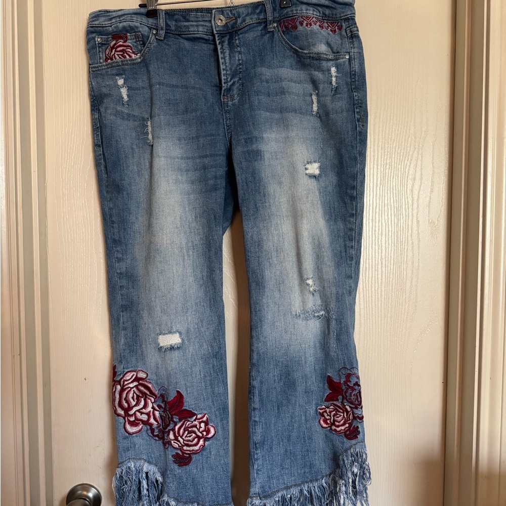 INC International Concepts Blue Jeans with Floral Embroidery